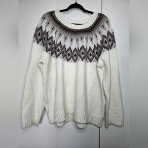 Old Navy Women's XL Cream and Brown Knit Sweater Wool-Feel Soft Stretch Comfort